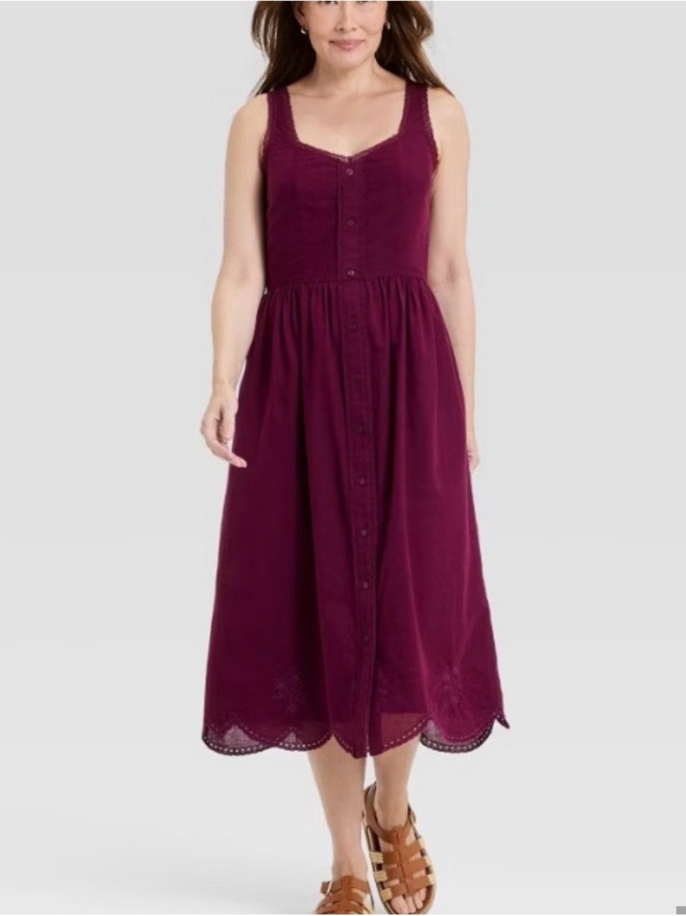 Sleeveless Button-Front Midi Dress in Burgundy Plum